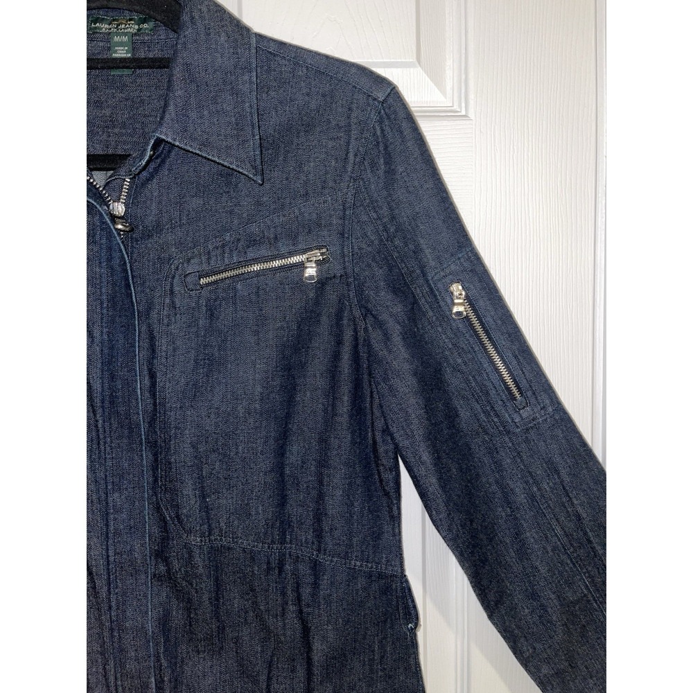 Lauren Jeans Co Ralph Lauren Denim Shirt Dress Women's Medium Zip Front Chambray - Picture 4 of 6